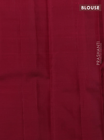 Pure kanchipuram silk saree dual shade of bluish green and deep maroon with allover silver & zari stripe & buttas in borderless style