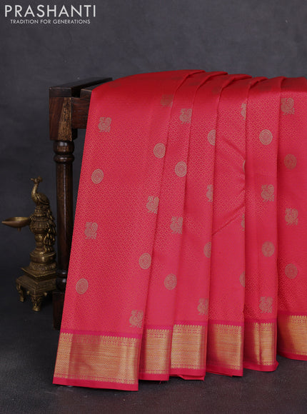 Pure kanchipuram silk saree pinkish orange with allover self embose zari woven buttas and zari woven border
