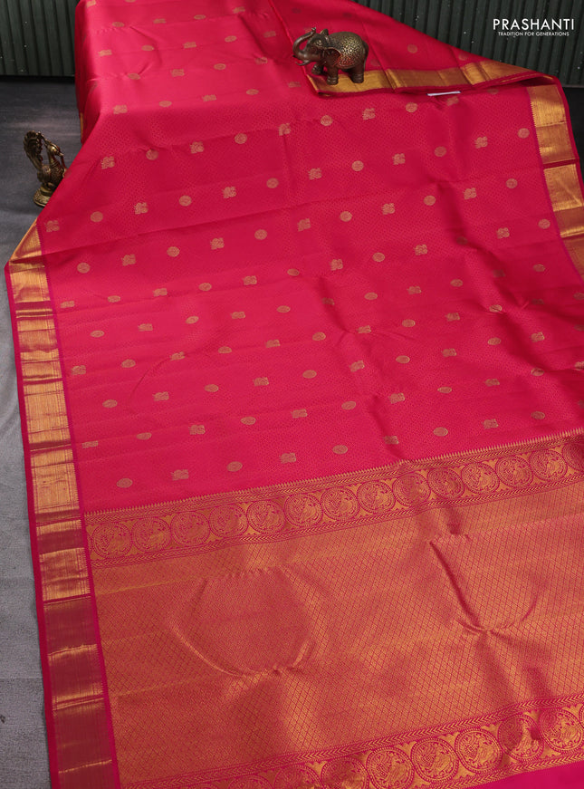 Pure kanchipuram silk saree pinkish orange with allover self embose zari woven buttas and zari woven border