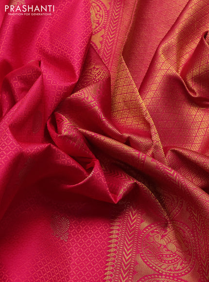 Pure kanchipuram silk saree pinkish orange with allover self embose zari woven buttas and zari woven border