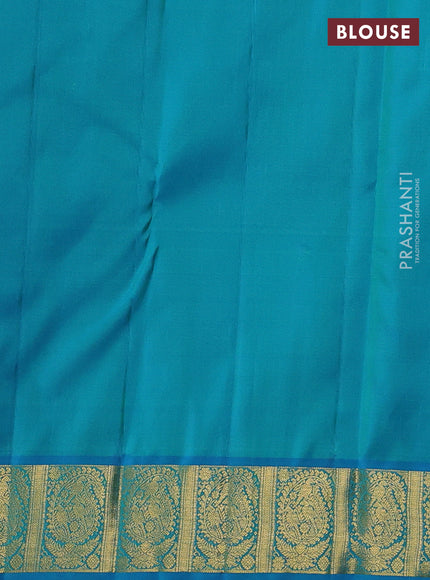 Pure kanchipuram silk saree cream and blue with zari woven buttas and zari woven border