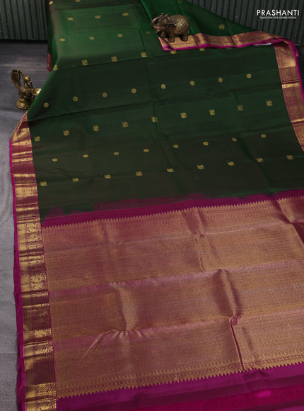 Pure kanchipuram silk saree bottle green and dark pink with zari woven buttas and zari woven border
