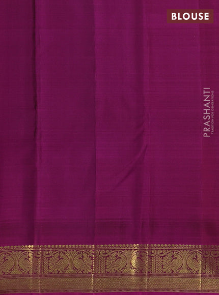 Pure kanchipuram silk saree bottle green and dark pink with zari woven buttas and zari woven border