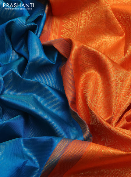 Pure kanchipuram silk saree cs blue and orange with allover vairaosi pattern and zari woven border