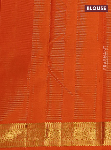 Pure kanchipuram silk saree cs blue and orange with allover vairaosi pattern and zari woven border