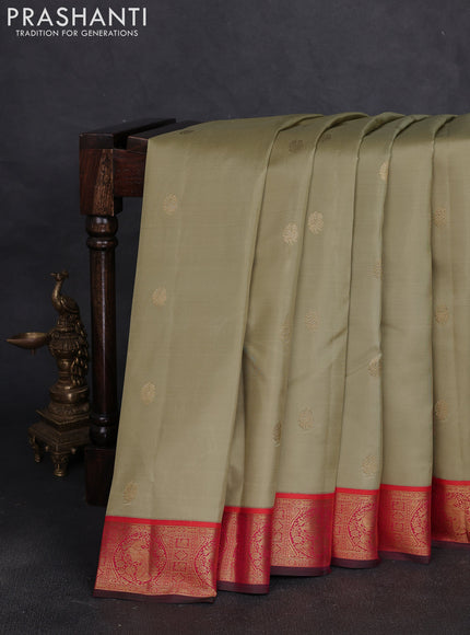 Pure kanchipuram silk saree pista green and pink with annam zari woven buttas and zari woven border