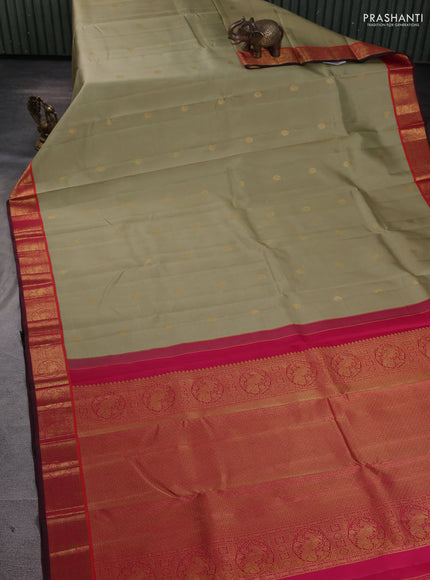 Pure kanchipuram silk saree pista green and pink with annam zari woven buttas and zari woven border