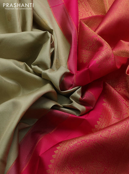 Pure kanchipuram silk saree pista green and pink with annam zari woven buttas and zari woven border