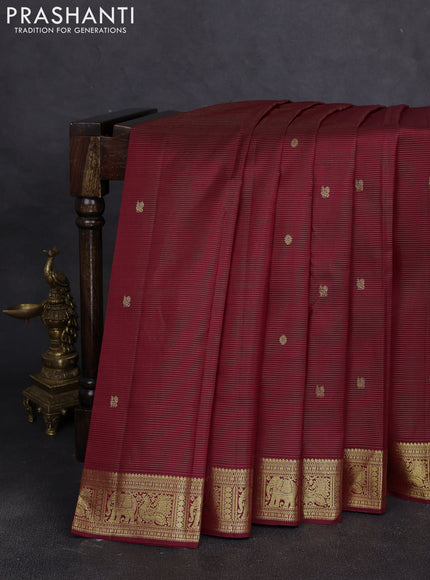 Pure kanchipuram silk saree deep maroon with allover vairaosi pattern and zari woven border