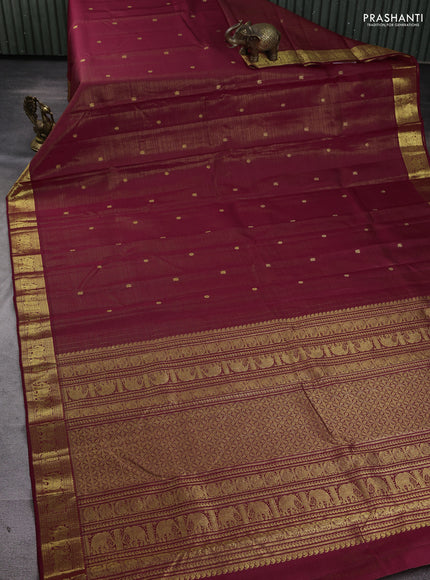 Pure kanchipuram silk saree deep maroon with allover vairaosi pattern and zari woven border