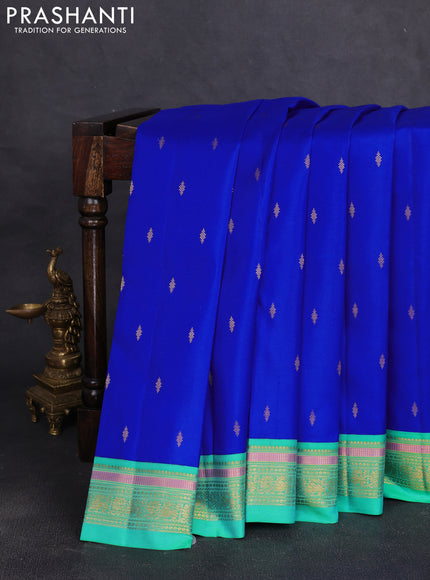 Pure kanchipuram silk saree royal blue and teal green with allover zari woven buttas and zari woven border