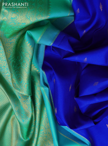 Pure kanchipuram silk saree royal blue and teal green with allover zari woven buttas and zari woven border
