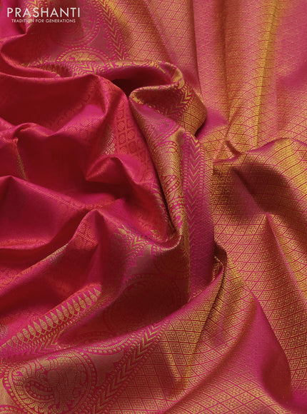 Pure kanchipuram silk saree pinkish orange and pink with allover self embose zari woven buttas and zari woven border