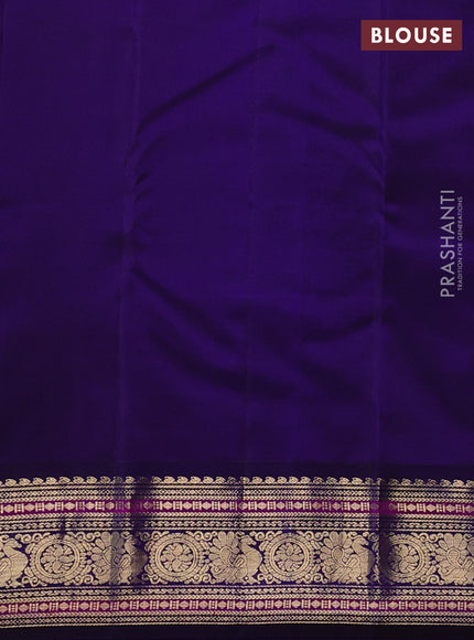 Pure kanchipuram silk saree pinkish orange and navy blue with allover zari woven buttas and zari woven border