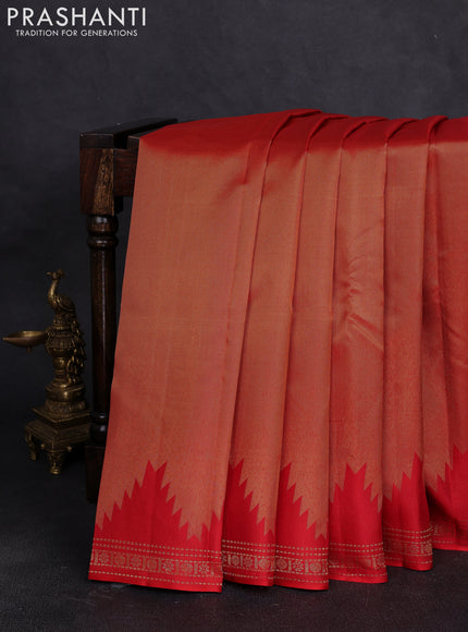Pure kanchipuram silk saree red with allover vairaosi pattern and temple zari woven border