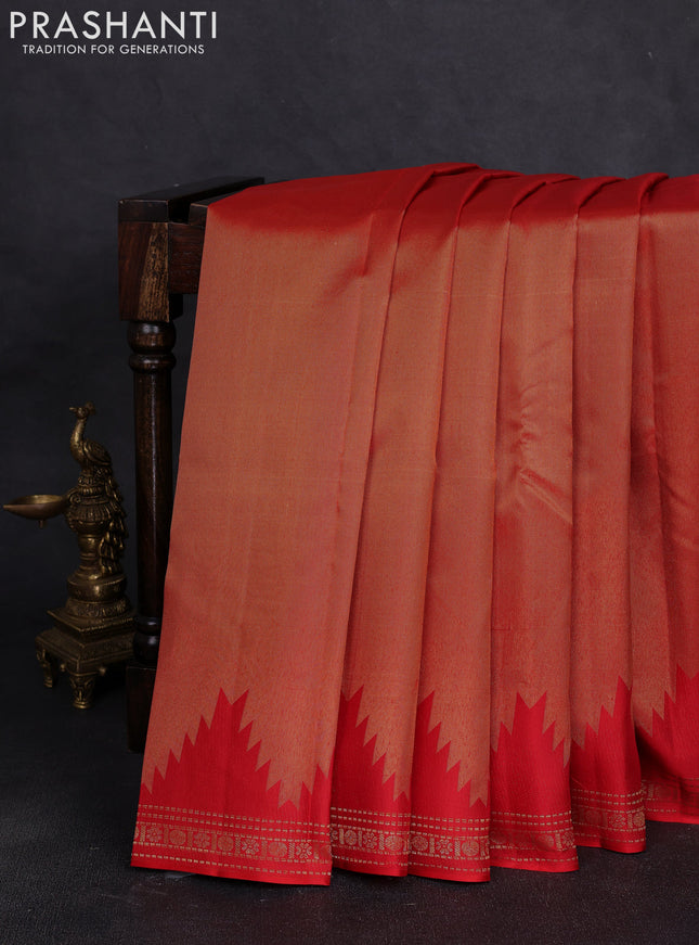 Pure kanchipuram silk saree red with allover vairaosi pattern and temple zari woven border