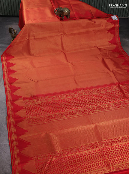 Pure kanchipuram silk saree red with allover vairaosi pattern and temple zari woven border