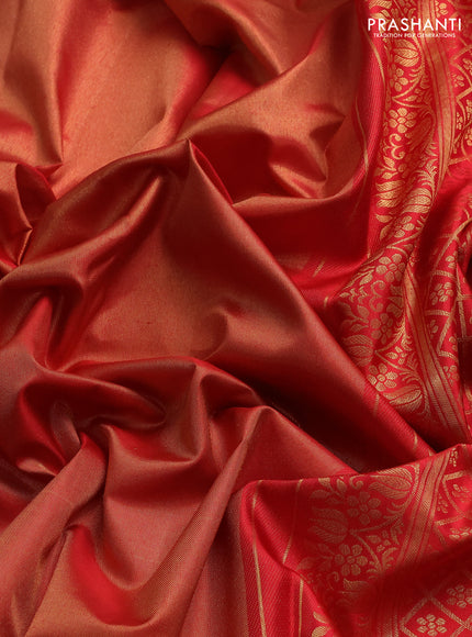 Pure kanchipuram silk saree red with allover vairaosi pattern and temple zari woven border