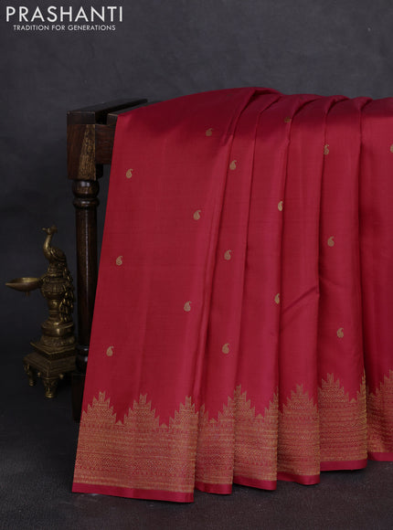 Pure kanchipuram silk saree red with allover paisley zari woven buttas and temple zatri woven border