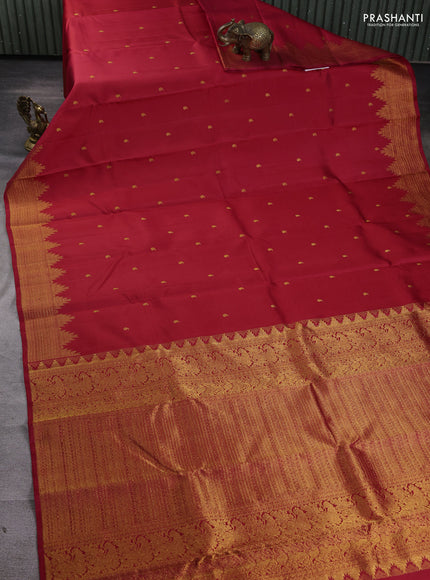 Pure kanchipuram silk saree red with allover paisley zari woven buttas and temple zatri woven border