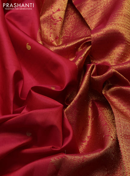Pure kanchipuram silk saree red with allover paisley zari woven buttas and temple zatri woven border