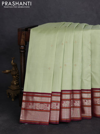 Pure kanchipuram silk saree pista green with allover vairaosi pattern & buttas and zari woven border