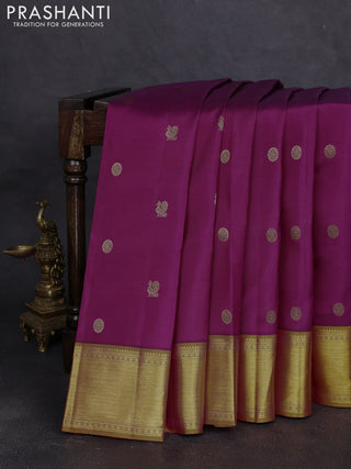 Pure kanchipuram silk saree magenta pink and mustard yellow with zari woven buttas and zari woven border