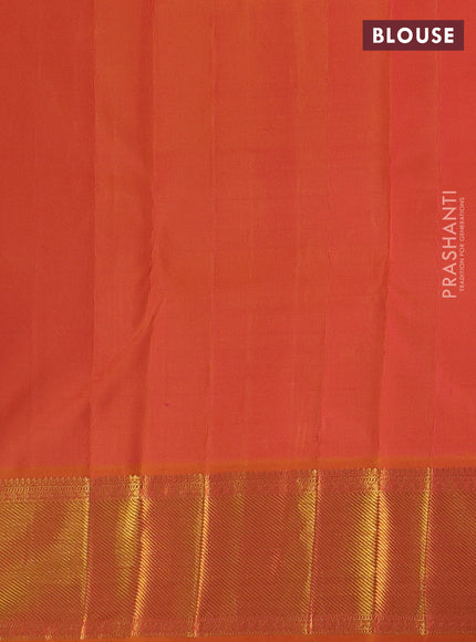 Pure kanchipuram silk saree magenta pink and mustard yellow with zari woven buttas and zari woven border
