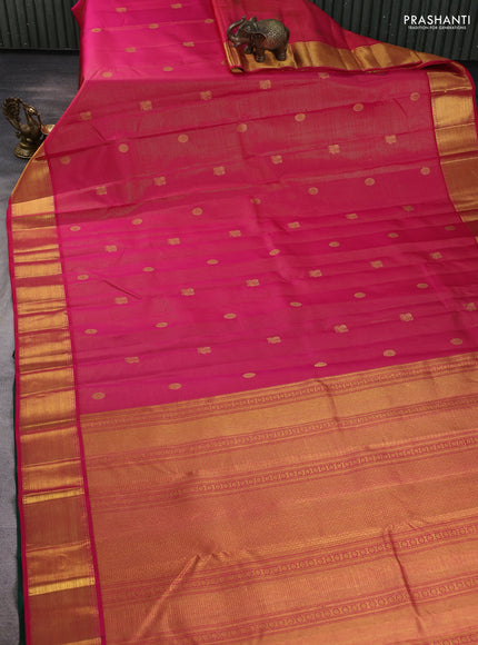 Pure kanchipuram silk saree tomato pink and green with allover vairaosi pattern & buttas and zari woven border