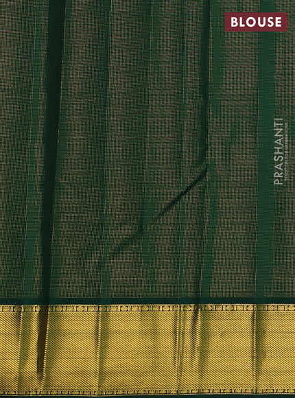 Pure kanchipuram silk saree tomato pink and green with allover vairaosi pattern & buttas and zari woven border