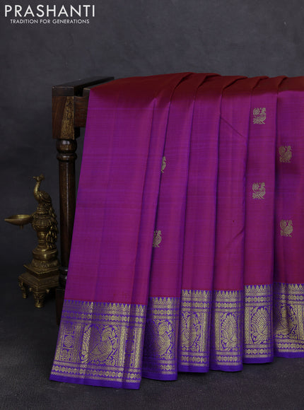 Pure kanchipuram silk saree purple and violet with allover zari woven buttas and annam zari woven border