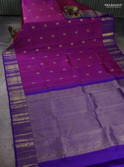 Pure kanchipuram silk saree purple and violet with allover zari woven buttas and annam zari woven border