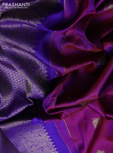 Pure kanchipuram silk saree purple and violet with allover zari woven buttas and annam zari woven border