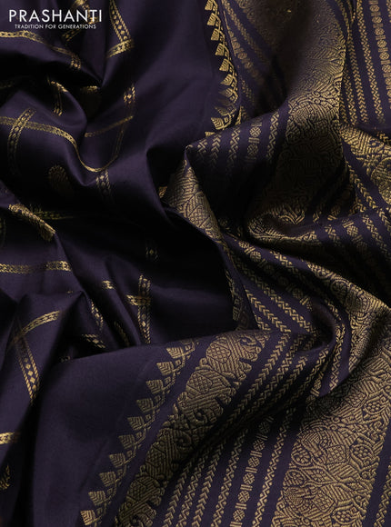 Pure kanchipuram silk saree deep jamun shade with allover zari checks & buttas and long zari woven border