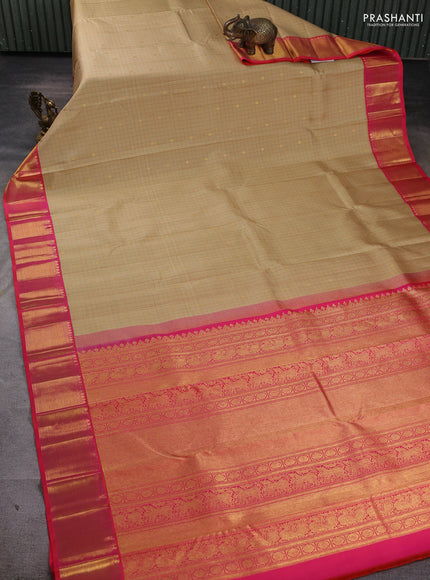 Pure kanchipuram silk saree beige and red with allover checks & zari woven buttas and rich zari woven border