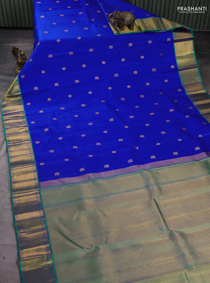 Pure kanchipuram silk saree royal blue and green shade with allover zari woven buttas and zari woven border
