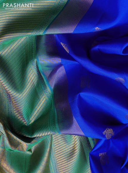 Pure kanchipuram silk saree royal blue and green shade with allover zari woven buttas and zari woven border