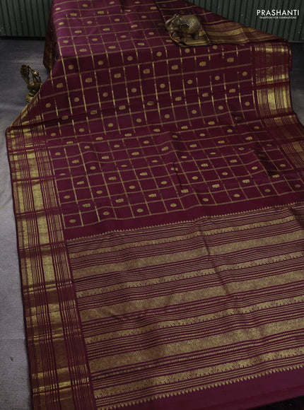 Pure kanchipuram silk saree deep maroon with allover zari checks & buttas and zari woven border