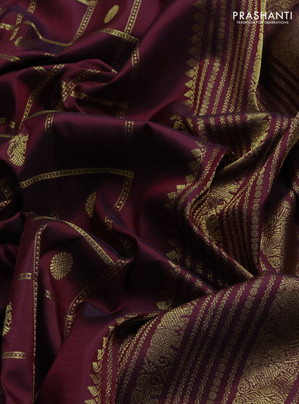 Pure kanchipuram silk saree deep maroon with allover zari checks & buttas and zari woven border