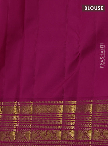 Pure kanchipuram silk saree mango yellow and pink with paisley zari woven buttas and zari woven korvai border