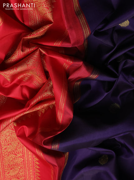 Pure kanchipuram silk saree deep violet and red with zari woven buttas and rettapet zari woven border