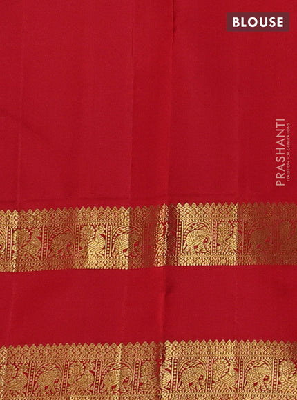 Pure kanchipuram silk saree deep violet and red with zari woven buttas and rettapet zari woven border