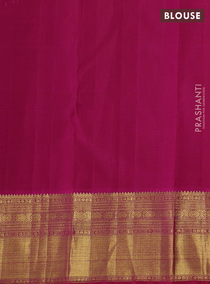 Pure kanchipuram silk saree lime yellow and pink with allover zari weaves and zari woven korvai border