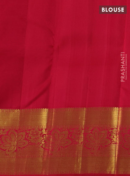 Pure kanchipuram silk saree tomato pink with ruddaksha buttas and zari woven border