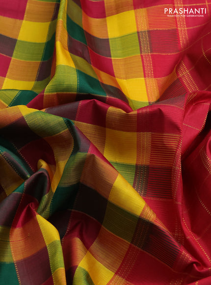 Pure kanchipuram silk saree multi colour and maroon with allover palum pazahamum zari checked pattern and zari woven border