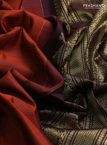 Pure kanchipuram silk saree rust shade and coffee brown with paisley zari woven buttas and zari woven border