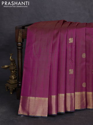 Pure kanchipuram silk saree dark magenta and green with allover vairaosi pattern & buttas and zari woven border