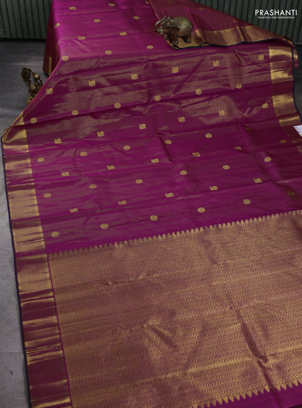 Pure kanchipuram silk saree dark magenta and green with allover vairaosi pattern & buttas and zari woven border
