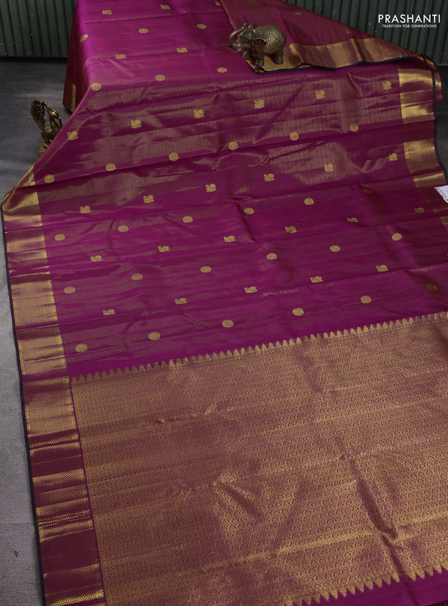 Pure kanchipuram silk saree dark magenta and green with allover vairaosi pattern & buttas and zari woven border