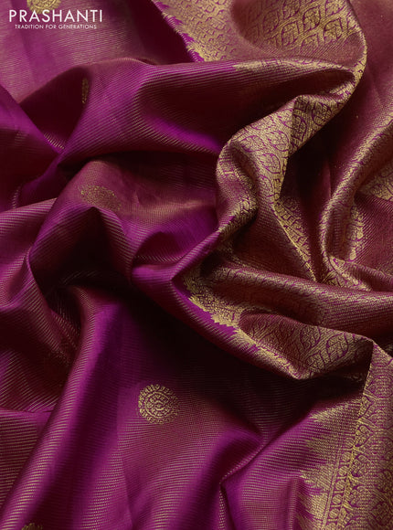 Pure kanchipuram silk saree dark magenta and green with allover vairaosi pattern & buttas and zari woven border